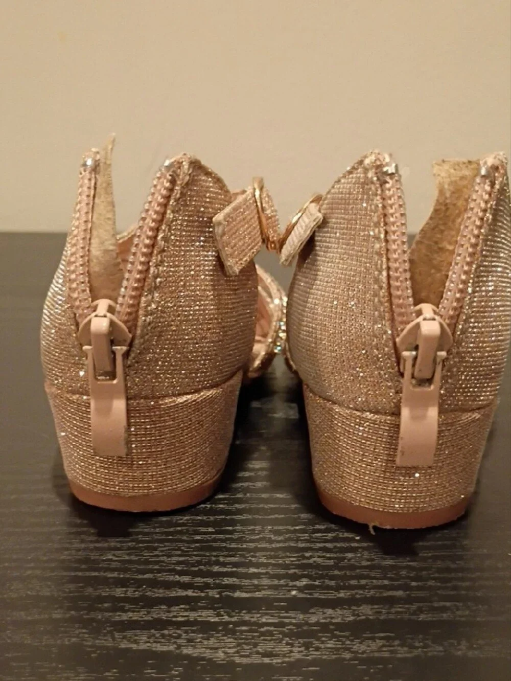 Lucky Top Girls' Gold Glitter Dress Heels with Rhinestone Straps